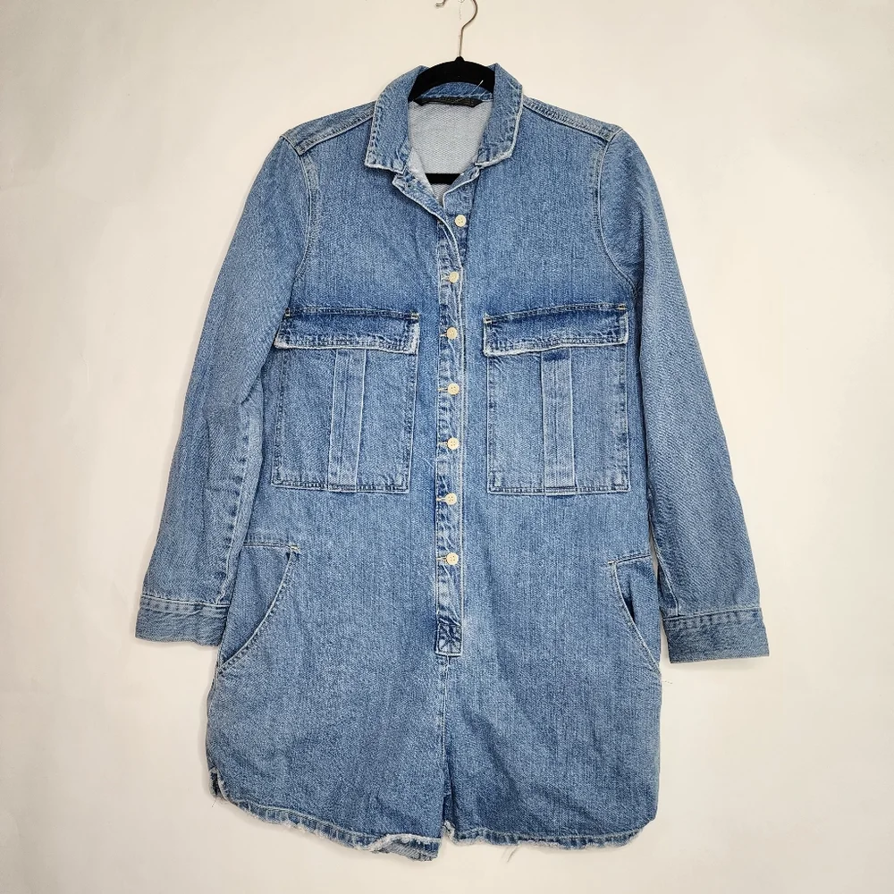 ZARA Denim Button-Up Long Sleeve Romper - Picture 3 of 8